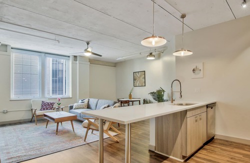 Downtown Wichita Apartment | In Unit Laundry with Spacious Kitchen in Art Gallery Alley