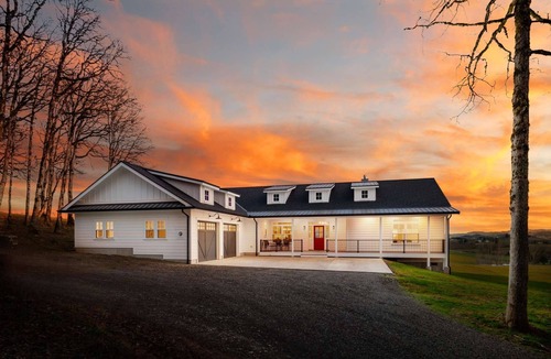 Yamhill House | Incredible New Farmhouse Above Vineyard on 80+ Acres w/Huge Deck & Ping Pong In Heated/AC Garage