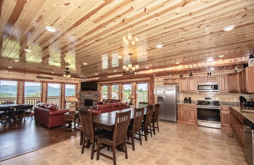 Sevierville Cabin | Indoor Pool, Theater, VIEWS, Hot Tub, Themed Bedrooms, Game Room & Free Tickets! 6 BR Large Cabin