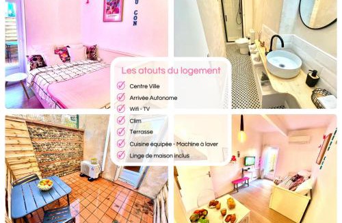 Fer a Cheval Apartment | " La nuit Rose " Hypercentre - Terrasse - Clim