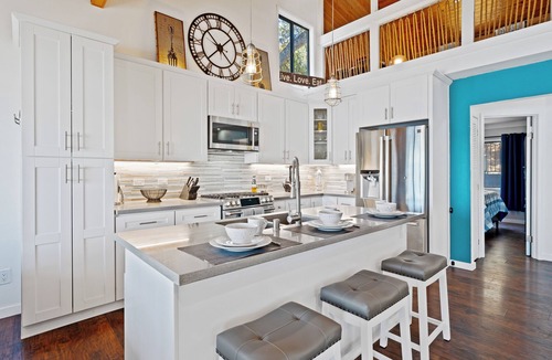 Lower Lake House | Lakefront, 1 King Bed, dock, mist view, electronic firepit