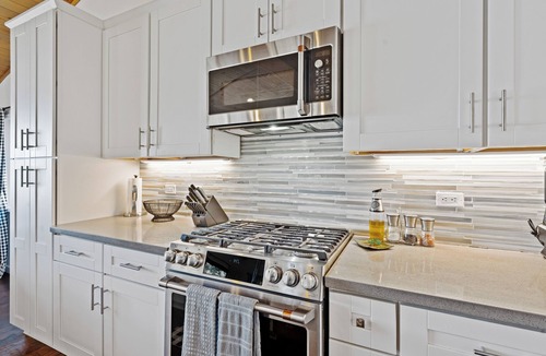 Lower Lake House | Lakefront, 1 King Bed, dock, mist view, electronic firepit