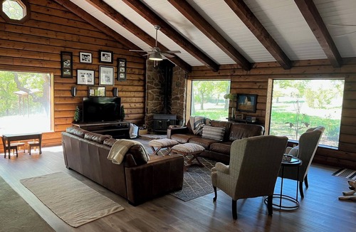 Nocona Cabin | Lakefront 3 bedroom/2 bath Log Cabin with Dock, Deck & Amazing Sunset Views!