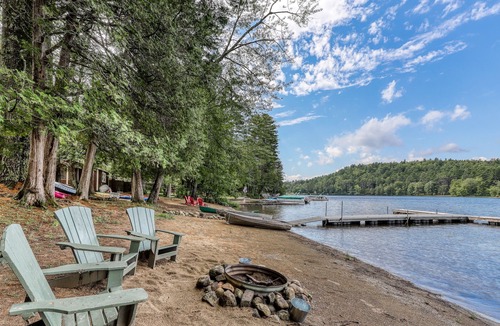 Adirondack House | Lakefront cottage with large dock, firepit & sandy beach