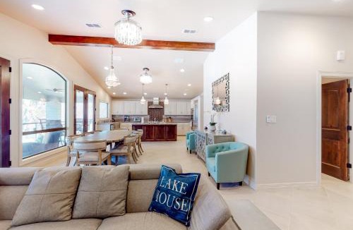 McQueeney House | Lakefront home with hot tub, dock, kayaks, central AC, & great lake views