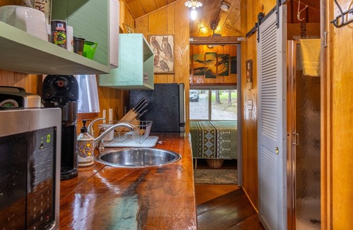 Oakland Cabin | Lakefront Tiny Cabin with Hot Tub and Fire Pit