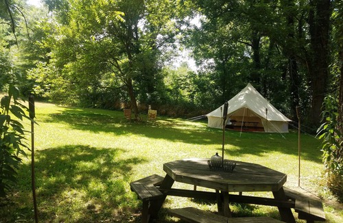 Eureka Springs RV Rental | Large Bell Tent on the Kings River!