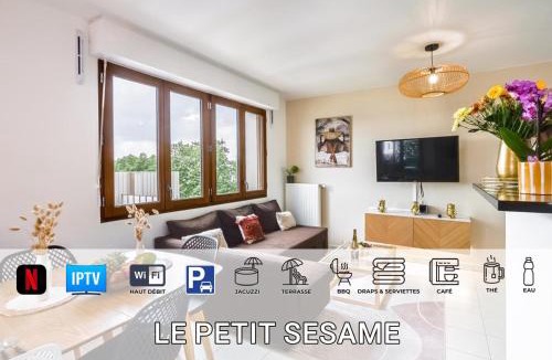 Saint-Denis Apartment | LE PETIT SÉSAME appartement 70m2 avec terrasse et jacuzzi cosy idéal groupe, capacité 6 personnes , 2 chambres,canapé lit, proche Stade De France, Wifi Parking privé très bon rapport qualité prix