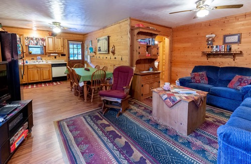 Bryson City Cabin | Log cabin with large open deck, fire pit, views of the creek & picnic gazebo