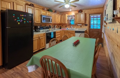 Bryson City Cabin | Log cabin with large open deck, fire pit, views of the creek & picnic gazebo