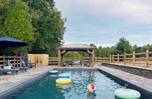 Ellenville House | Luxe, Secluded Catskill Lodge Heated Pool, Hot Tub