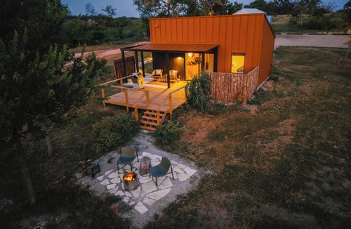 Stonewall Cabin | Luxury cabin in the center of the Texas Wine Country; large private porch w/hot tub, gas grill and fire pit; pet friendly