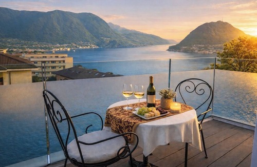 Massagno Apartment | Luxury Lake View Penthouse Jacuzzi & Steam Bath