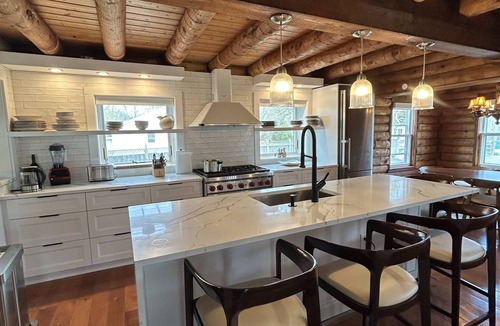 Edgartown Villa | Luxury Log Villa with Endless Pool, Hot Tub & Expansive Grounds