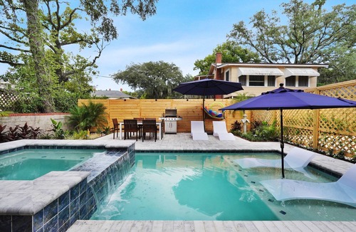 San Marco House | Luxury Pool & Hot Tub Oasis with Guest Suite