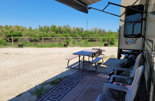 Port Bolivar RV Rental | Majestic Beach Camper at Hailey's Beach-n-Bay RV Resort #13