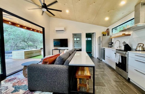Dripping Springs Cabin | Modern Cabin w Heated Pool, Firepit, Trails, Stars