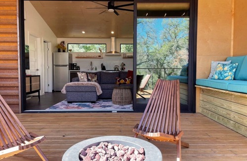 Dripping Springs Cabin | Modern Cabin w Heated Pool, Firepit, Trails, Stars