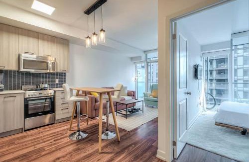 Old Town Apartment | Modern Downtown Condo with Workspace & Balcony