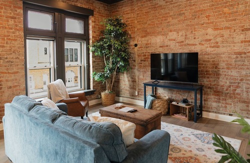 Troy Apartment | Modern Downtown Troy Loft 2BR, Brick & Style