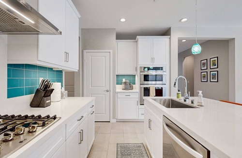 Cathedral City House | Modern home with gas fireplace, mountain views, large yard