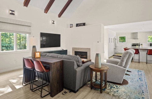 Stowe Area House | Modern House with Firepit just off Mountain Rd, 5 Minutes to Ski Resort