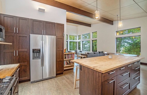 Manistee House | Modern Luxury Home with Private Lk MI Frontage