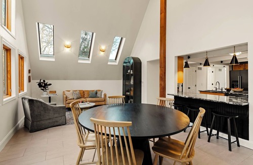 Conestoga House | Modern Wooded A-Frame Firepit, Playroom & Game Room Family-Friendly