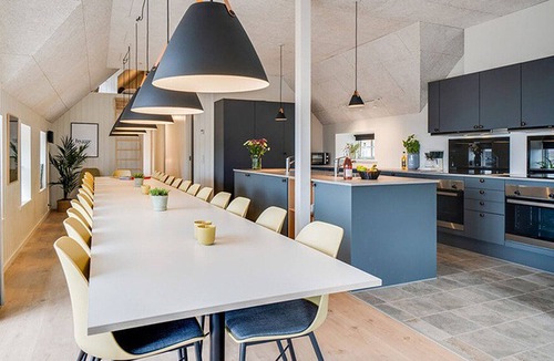 Klegod Strand House | Modernly equipped holiday home with activity room, pool, whirlpool and sauna