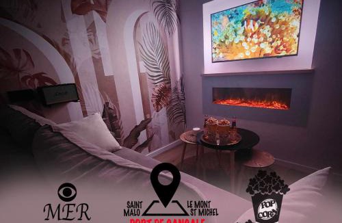 Cancale Apartment | MRODBNB - Appart Neuf - Aperçu Mer - 25m Plage & Resto - Ciné - cheminée - Popcorn