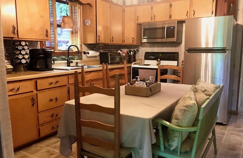 Almond Cabin | Near Bryson, Fontana, Pets Ok, outdoor dining, grill, Fire pit, and gated deck