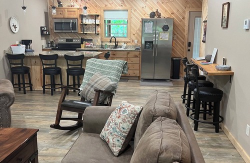 Carlisle Cabin | New Cabin on Private Lake with Hot Tub, Gas Grill, Fire Pit & Swings