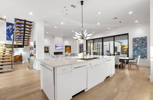 Northwest Dallas House | New luxury modern home in Midway Hollow with heated pool, private casita, indoor/outdoor living, designer furnishings, garage, and concierge service. Perfect for families, groups, or extended stays.