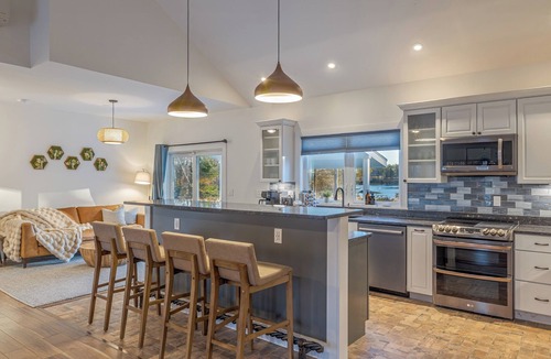 Lamoine House | Oceanfront, mobility-friendly home with views, hot tub, fire pit and game room
