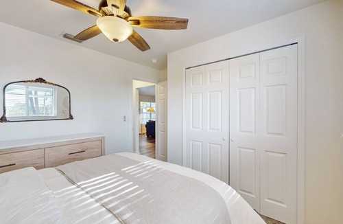 Diplomat House | Palm-lined dog-friendly home with plunge pool, covered patio, grill, W/D, & AC