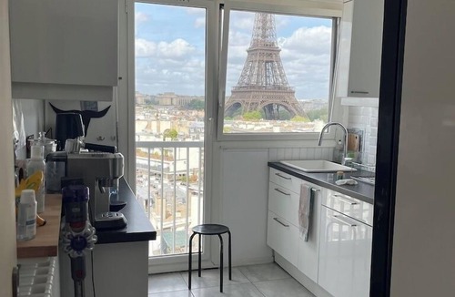 Grenelle Apartment | Paris Apartment : Eiffel View from All RoomsBalcony, Air Con