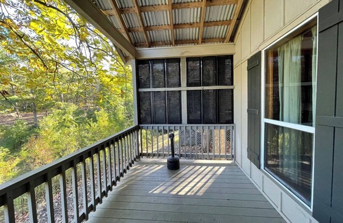 Zwolle Cabin | Peaceful Cabin with Full Kitchen, Vaulted Ceilings & Pond View Porch
