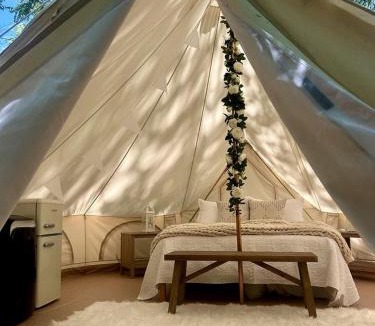 Gentry House | Peaceful Glamping Tents with Elevated Decks, Cozy Fire Pit, and Secluded Forest Views Near Gentry, AR