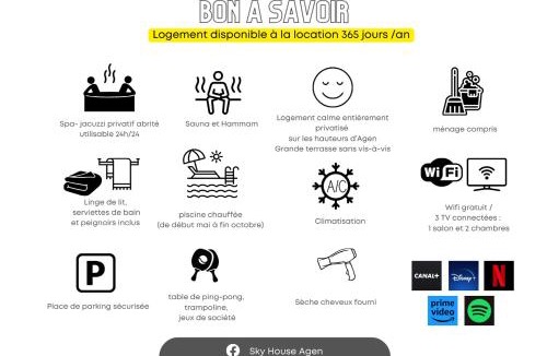 Agen Apartment | Piscine & Spa Privatif Terrasse sans vis à vis ,Sky House Agen,