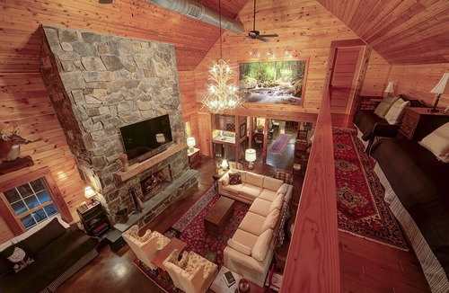 Roseland House | Possum Trot Lodge - Wedding & Event Venue, Lodging for 18, Stone Fireplace