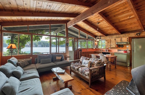 Alton Bay Cabin | Private Cabin Island Escape Boat Required Pets Retreat Lakefront sleeps 10