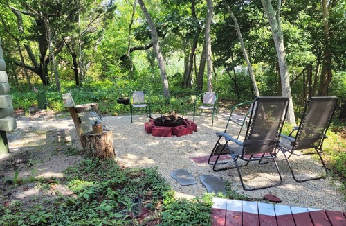 Town Bank House | Private forested log cabin steps from the Bay - pet friendly