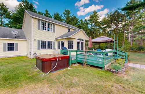 Center Ossipee House | Private spacious mountain view w/beach rights, hot tub, spacious deck & firepit