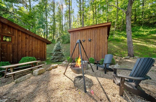 Banner Elk Cabin | Red Wolf Chalet -Tiny Home with Eagles Nest amenities, private fire pit, pet friendly