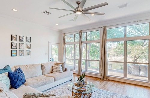 China Spring House | Remodeled riverfront home & guest house with firepit, grill, river views, patio