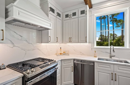 Carrabelle House | Resort-style pool, private beach, water view! 1-min walk to beach!