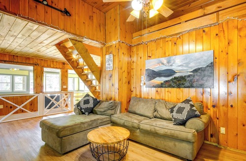 Lake Luzerne-Hadley Cabin | Riverfront Hadley Getaway w/ Fire Pit & Boat Dock!