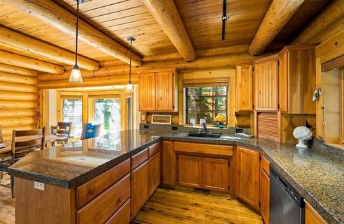 Three Rivers House | Riverfront log cabin style home with full kitchen, deck, washer & dryer and WIFI