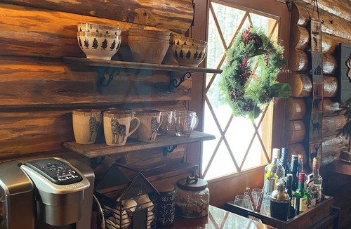 Wentworth Cabin | Riverfront Log Cabin with Mountain Views - Hot Tub & Wood Burning Fireplace