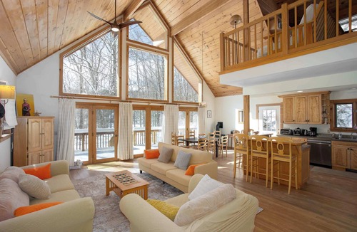 Cummington House | Riverfront Log Home on 44 Acres with Sauna